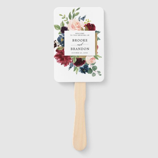Éventail Bourgogne Red Navy Floral Rustic Wedding programme (Devant)