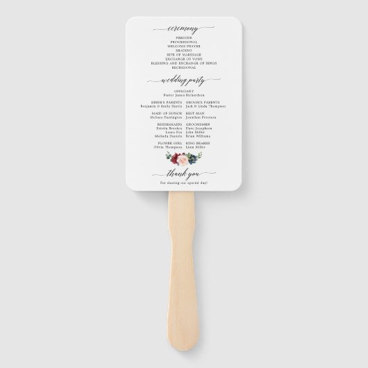 Éventail Bourgogne Red Navy Floral Rustic Wedding programme (Dos)