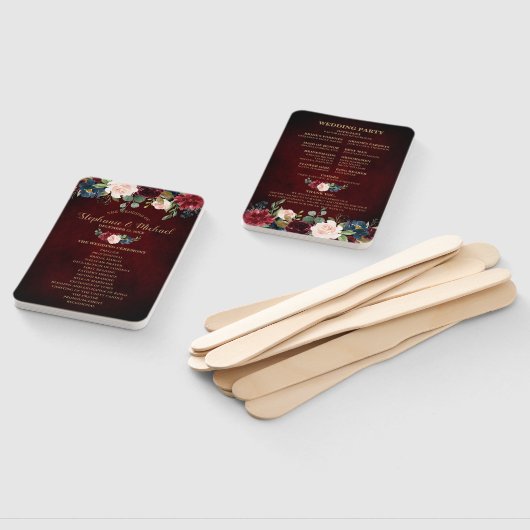 Éventail Bourgogne Red Navy Floral Rustic Wedding programme (Non-assemblé)