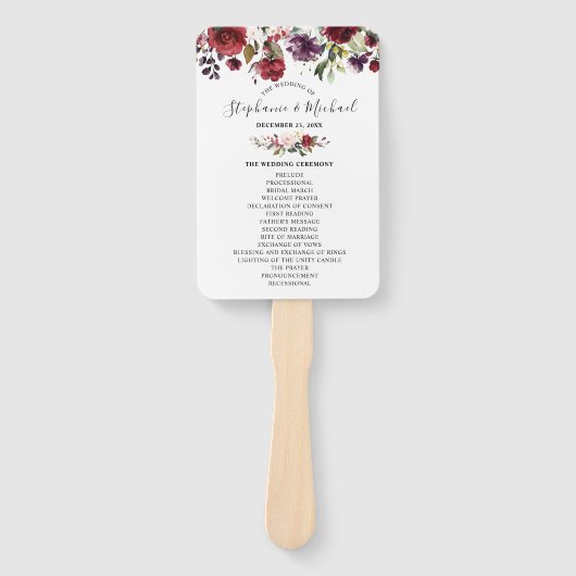 Éventail Bourgogne Red Navy Floral Rustic Wedding programme (Devant)