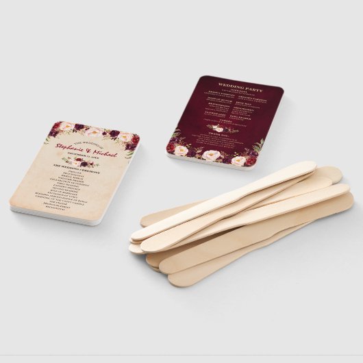 Éventail Bourgogne Rouge Floral Rustique Burlap Programme d (Non-assemblé)