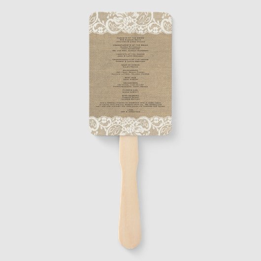 Éventail Bourlap Dentelle Rustique Programme de mariage Ven (Dos)