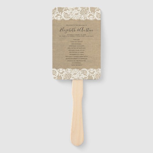 Éventail Bourlap Dentelle Rustique Programme de mariage Ven (Devant)