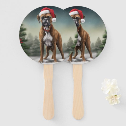 Éventail Boxer dans la neige de Noël (Devant et derrière)