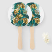 Éventail Branche avec Feuilles d'or Ginko Biloba (Devant et derrière)
