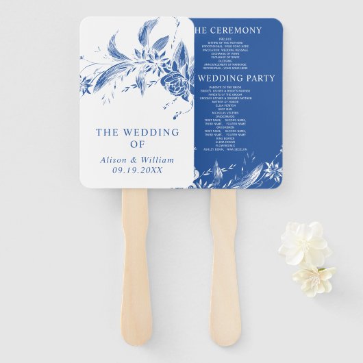 Éventail Branche avec le programme de mariage des fleurs bl (Devant et derrière)