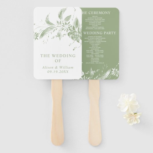 Éventail Branche avec le programme de mariage des fleurs ve (Devant et derrière)