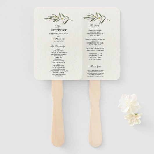 Éventail Branche verte d'olive simple (Devant et derrière)