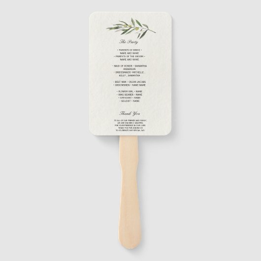 Éventail Branche verte d'olive simple (Dos)