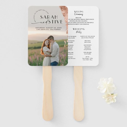 Éventail brosse rose or Simply Minimal Photo Mariage (Devant et derrière)