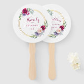 Éventail Brousse Bourgogne & Or Fleurie Florale Rustique (Devant et derrière)