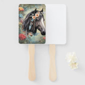 Éventail  Brown horse in flowers. (Devant et derrière)