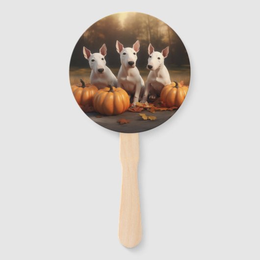 Éventail Bull Terrier Chiot Automne Citrouille de plaisir (Devant)