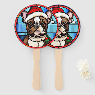 Éventail Bulldog français vitrail de Noël