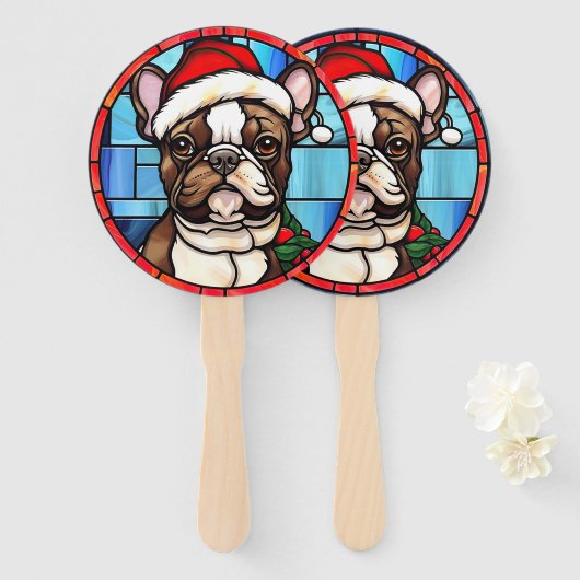 Éventail Bulldog français vitrail de Noël (Devant et derrière)