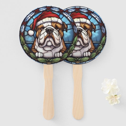 Éventail Bulldog Vitrail de Noël (Devant et derrière)