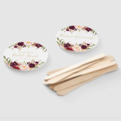 Éventail Burgundy Floral Fête des mariées de script or (Non-assemblé)