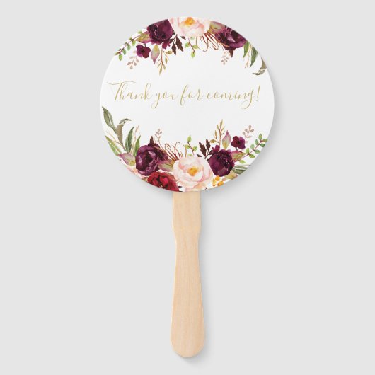 Éventail Burgundy Floral Fête des mariées de script or (Dos)