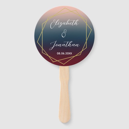 Éventail Burgundy Navy Blush Ombre Mariage géométrique (Devant)
