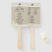 Éventail Burlap Butterfly Lace Monogramme Programme de mari (Devant et derrière)