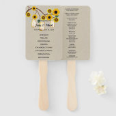 Éventail Burlap Rustique Jaune Floral Mason Jars Mariage (Devant et derrière)