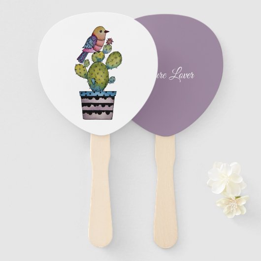 Éventail Cactus Et Arc-En-Ciel En Aquarelle (Devant et derrière)