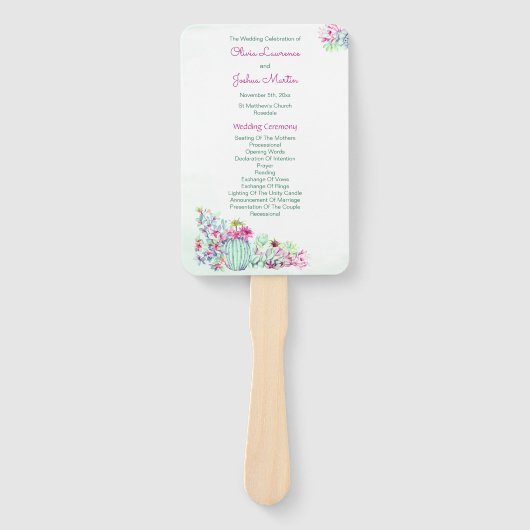 Éventail Cactus et programmes de cérémonie de Mariage réuss (Devant)