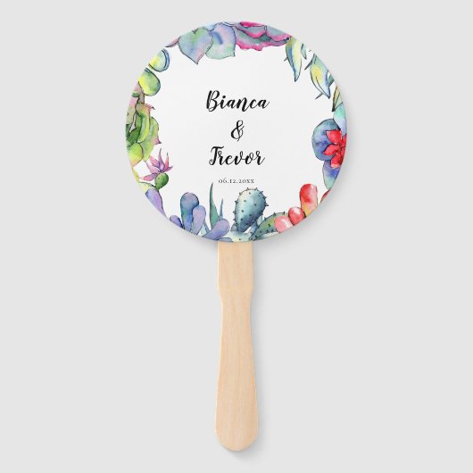 Éventail Cactus et succulents programme de mariage aquarell (Devant)