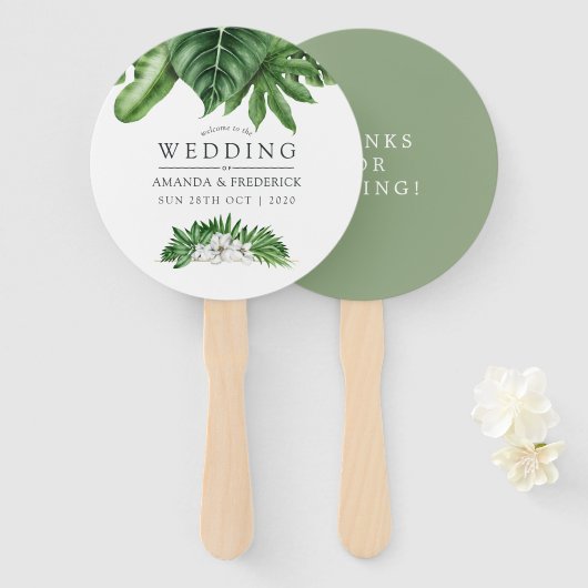 Éventail Cadeau de mariage de feuillage de verdure tropical (Devant et derrière)
