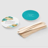 Éventail Cadeau de mariage tropical sarcelle et or (Non-assemblé)
