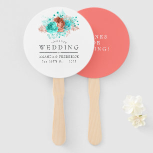 Éventail Cadeau de mariage tropical turquoise et corail