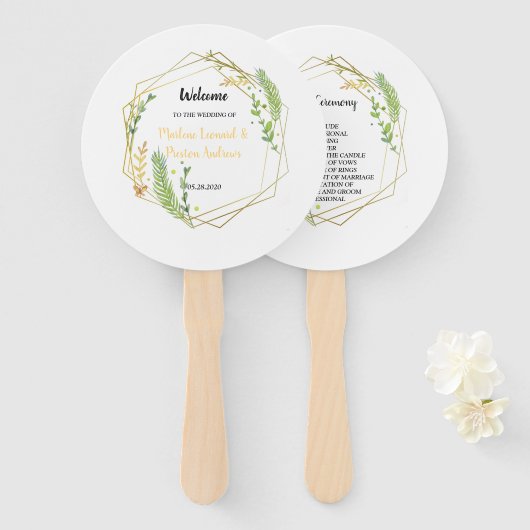 Éventail Cadre doré géométrique moderne Feuille Floral (Devant et derrière)