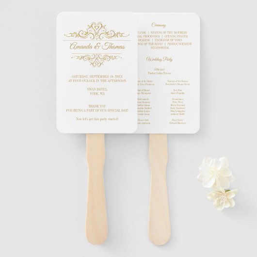 Éventail Cadre élégant blanc Programme de mariage élégant (Devant et derrière)