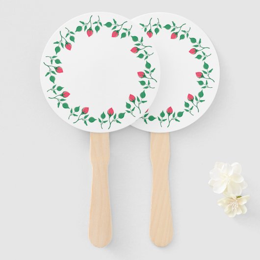 Éventail Cadre rond fleuri avec fleurs roses (Devant et derrière)