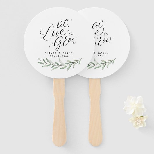 Éventail Calligraphie "Let Love Grow" Verdure rustique (Devant et derrière)