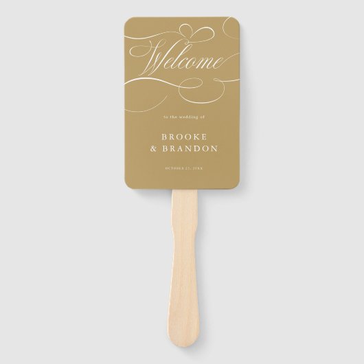 Éventail Calligraphie moderne intemporelle or mariage Timel (Devant)