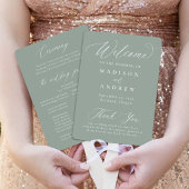 Éventail Calligraphie moderne Sage Green Wedding Programme