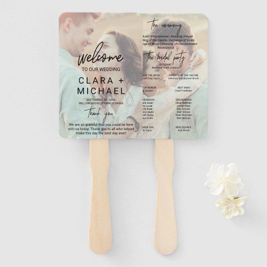 Éventail Calligraphie Whimsical Programme de Mariage de Pho (Devant et derrière)