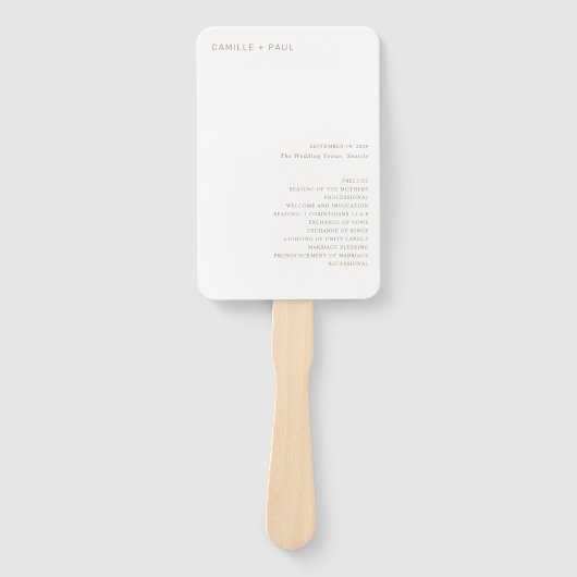 Éventail Camille Antique Gold Programme de mariage moderne (Devant)