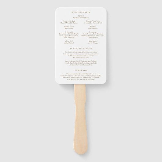 Éventail Camille Antique Gold Programme de mariage moderne (Dos)