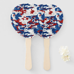 Éventail Camo rouge, blanc et bleu avec paillettes pour le
