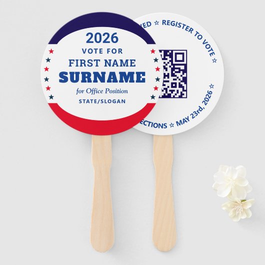 Éventail Campagne du Parti Démocrate QR personnalisé & Date (Devant et derrière)