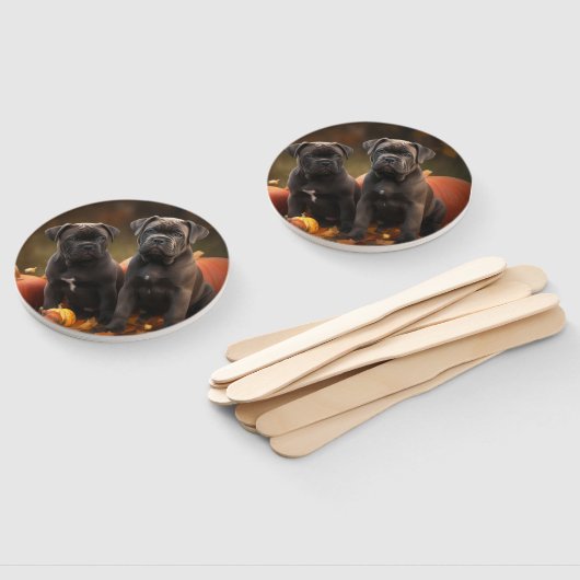 Éventail Cane Corso Chiot Automne Citrouille de plaisir (Non-assemblé)