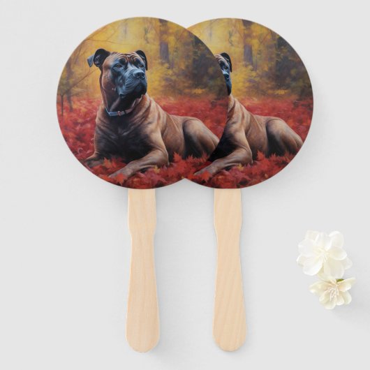 Éventail Cane Corso en automne Feuilles automne Inspire (Devant et derrière)