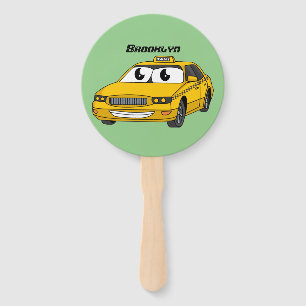 Éventail Caricature amusante de taxi jaune mignon