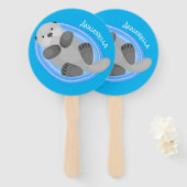 Éventail Caricature bleu loutre de mer joyeux (Devant et derrière)