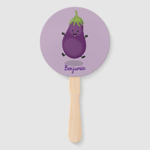 Éventail Caricature d'aubergine d'aubergine joliment heureu