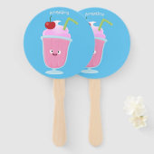 Éventail Caricature de crème glacée de fraise mignonne (Devant et derrière)