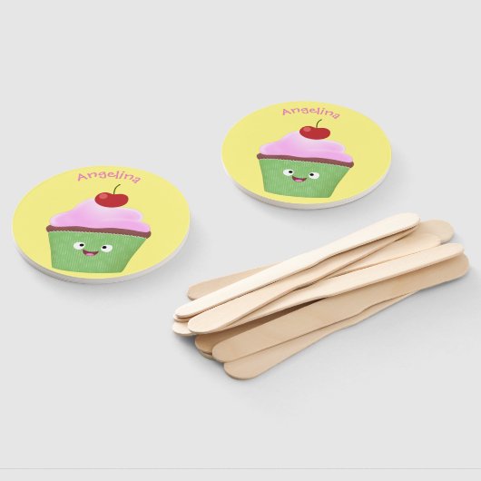 Éventail Caricature de cupcake joyeux (Non-assemblé)