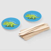 Éventail Caricature de dinosaure de triceratops vert mignon (Non-assemblé)